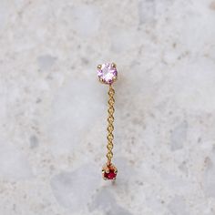 A pretty pink sapphire and ruby are set into our Waterfall Stud. Pink sapphire measures 3mm, ruby measures 2mm. Earring measures approximately 17mm in length. Earrings are sold individually. To purchase a pair, select two. Single Pink 14k Gold Earring, Sarah Gardner, Purple Sapphire, Instagram Icons, Pretty Pink, Pink Sapphire, Pretty In Pink, Ruby, Sapphire