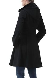 Simple clean lines and a traditional cut make this piece a lasting investment. Featuring a detachable hood, a removable faux fur collar, two exterior pockets, and a statement bow button closure front. Thus allowing this coat to be worn over any casual, work, or evening outfit. | Kimi & Kai Women's Karlee Wool Coat, Black, Medium Classic Fitted Outerwear With Detachable Hood, Elegant Hooded Wool Outerwear, Elegant Hooded Outerwear In Solid Color, Elegant Hooded Solid Outerwear, Elegant Solid Hooded Outerwear, Elegant Solid Color Hooded Outerwear, Elegant Hooded Outerwear For Cold Weather, Elegant Outerwear With Detachable Hood For Work, Elegant Fitted Outerwear With Detachable Hood