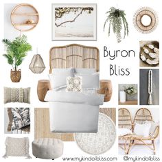 a collage of white and neutrals with text that reads,'byron bliss '