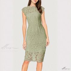 Elluis - Sophisticated Sleeveless Cocktail Dress with Floral Lace, Round Neck, and Knee-Length - Ideal for All Your Special Occasions Crewneck Dress, Basic Outfits, Your Special, Floral Lace, Lime Green, Neck Dress, Knee Length, Special Occasion, Cocktail Dress