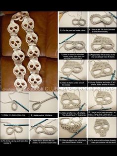 the instructions for crocheted masks are shown in several different ways, including yarn and beads