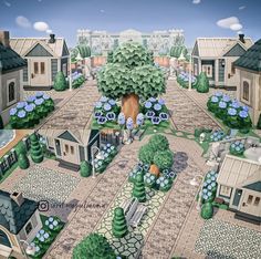 this is an artist's rendering of a small town with lots of trees and houses