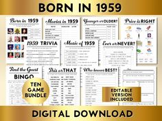 born in 1932 movie trivia game bundle with gold foil and black text on it