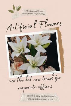 an advertisement for artificial flowers is shown here