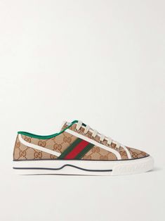 Shop GUCCI Tennis 1977 logo-embroidered canvas sneakers, Explore the latest GUCCI women's collection today on NET A PORTER Designer Gucci Sneakers With Logo Print, Luxury Gucci Sneakers With Embroidered Logo, Luxury Canvas Sneakers With Rubber Sole, Gucci Designer Sneakers With Embroidered Logo, Designer Gucci Sneakers With Embroidered Logo, Vintage Low-top Sneakers With Embroidered Logo, Shop Gucci, Gucci Shoes Sneakers, Gucci Women