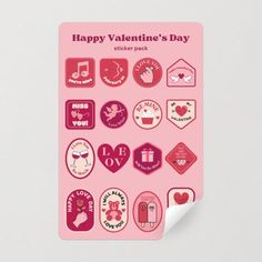 a valentine's day sticker pack on a pink background with the words happy valentine's day