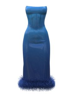 Blue sequined dress with a corset top and feathered cut. THIS IS A DIGITAL ITEM, IT ONLY EXISTS DIGITALLY AND WILL BE APPLIED TO YOUR PHOTO(s). Color: blue. Material: digital sequins. Digital clothes fit all sizes. About the brand: Sudi Etuz is an Istanbul based fashion designer whose signature style reflects innovation and conceptual designs. In their collection for DRESSX, designer is questioning the difference between reality and digital. How can reality be described? Carefully picked colors Blue Feather Evening Dress, Blue Feathered Evening Dress, Fitted Blue Corset Dress For Prom, Blue Sequin Dress For Fancy Dress, Blue Sequin Dress For Fancy Occasions, Fitted Dress With Feather Trim For Costume Party, Blue Feather Trim Dress For Night Out, Fitted Feather Dress For Prom, Fitted Feathered Prom Dress