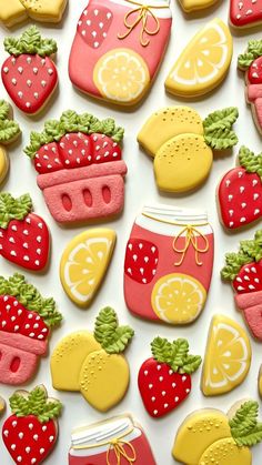 decorated cookies with lemons, strawberries and strawberry jam