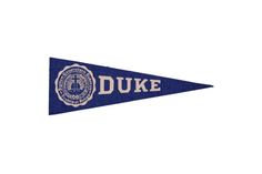 a blue and white flag with the duke seal on it's side, in front of a white background