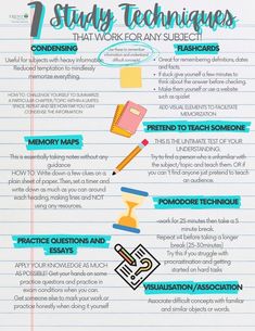 an info sheet with the words study techniques that work for any subject in this class