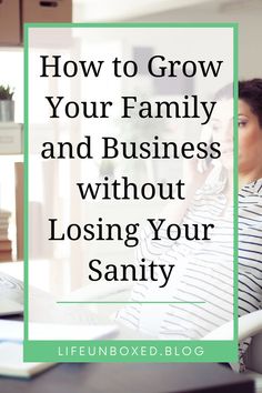 a woman talking on her cell phone while sitting in a chair with the text, how to grow your family and business without losing your saniti