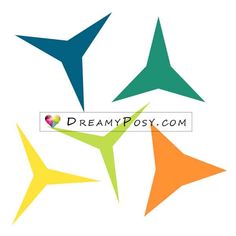 four different colored stars with the word dream posy com on it's side