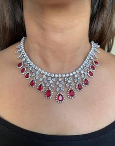 Ruby Cubic Zirconium Necklace/indian Necklace/ Indian Jewelry/ American Diamond Necklace/ Wedding Necklace/diamond Necklace/red/sabyasachi/ - Etsy