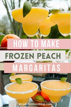 frozen peach margaritas with text overlay how to make frozen peach margaritas