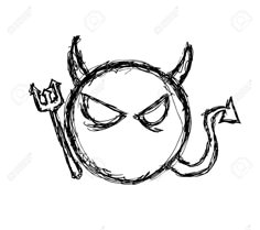 an angry devil drawn in black ink on a white background stock photo - 95987