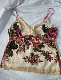 Thrifted Tops, Vintage Wishlist, Italian Embroidery, Vintage Cami Top, T Bar Shoes, Embroidery Top, Velvet Top, Velvet Tops