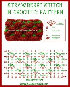 the strawberry stitch in crochet pattern is shown with instructions for how to make it