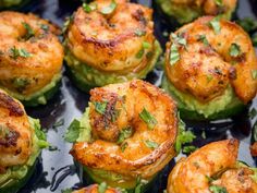 shrimp and avocado stuffed muffins are ready to be served in the oven