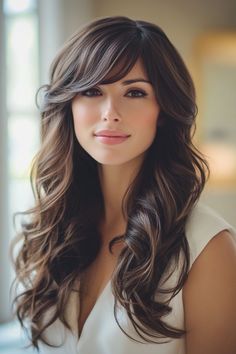 16 Flattering Long Layered Hair Ideas with Side Bangs for Any Occasion Deep Side Bangs, Side Bangs Wavy Hair, Long Hair With Layers Side Part, Hair Framing Face, Side Bangs With Medium Hair, Side Part Curtain Bangs, Long Hair With Side Bangs, Side Swept Bangs Long Hair, Layered Hair With Side Bangs