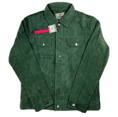 Measurements: Armpit to Armpit is 20 in  Length is 25 in  Sleeve Length is 25 in  Pine green  M  Suede Leather Pine Green, Green Suede, Tag Sale, School Outfits, Forest Green, Suede Leather, Vest Jacket, Military Jacket, Autumn Fashion