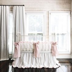 White and Baby Pink | Ruffled Crib Bedding Set Twins Crib, Crib Bows, Neutral Crib Bedding Sets, Pink Crib Bedding, Baby Boy Bedding Sets, Ruffle Crib Skirt, Boys Crib Bedding Sets, Crib Liners, Girl Crib Bedding Sets