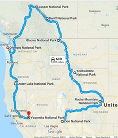 a map showing the route to glacier national park