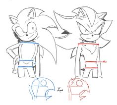 two drawings of sonic and tails, one is drawn in red and the other has blue