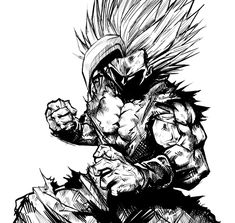 a black and white drawing of a character from the video game, street fighter ii