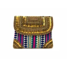 Embellished Fabric Clutch Bag. The Flap Features Intricate Beadwork, With Gold Beads And Sequins. With Magnetic Closure, Cotton Lining With Pocket, And A Chain Strap. Handmade. Dimensions: 8 Inches Height X 10 Inches Length; With A Detachable Chain Strap 40 Inches Long Materials: 1) Gold Beads And Sequins Sewn On Fabric Flap; 2) With Handloom Fabric Body; 3) With Beadwork Accents On The Lower Corners. Pom Pom Clutch, Fabric Clutch, Embellished Fabric, Fur Clutch, Brown Leather Clutch, Dress Purse, Handloom Fabric, Pink Wristlet, Wrist Wallet