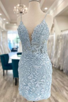 Light Blue Lace Homecoming Dress Dinner Dress Evening Short Dinner Dress Evening Short, Dinner Dress Evening, Short Dance Dresses, Blue Lace Prom Dress, Professional Dress, Marine Uniform, Blue Homecoming Dresses, Light Blue Shorts, Short Homecoming Dress