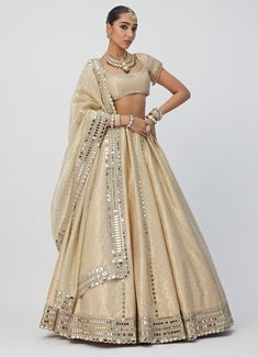 Step into sophistication with Beige Gold Shimmer Embroidered Organza Lehenga, a perfect blend of elegance and contemporary charm. Crafted from lightweight organza fabric, this stunning lehenga features a subtle shimmer and linear details, making it an ideal choice for the bride or the sister of the bride. Paired with a dazzling mirrorwork blouse adorned with hand-cut mirrors, this ensemble adds a touch of sparkle and glamour to any celebration. The intricate craftsmanship of the blouse perfectly Vani Vats, Sister Of The Bride, Gold Organza, Lehenga Dupatta, Classic Blouse, Organza Lehenga, Bride Sister, Classic Blouses, Indian Wedding Wear