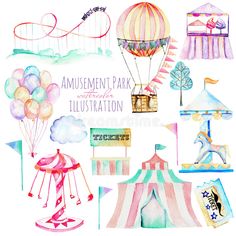 watercolor illustration of amusement park illustrations