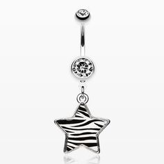 a zebra print star belly button navel ring