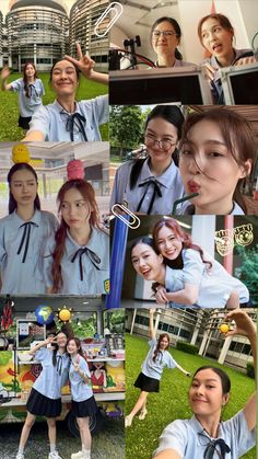 the collage shows many different people in school uniforms