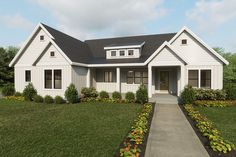 this is a computer rendering of the front view of a house with landscaping around it