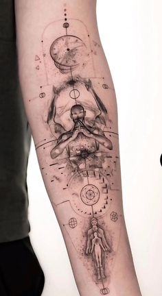 a person with a tattoo on their arm that has an image of the human body