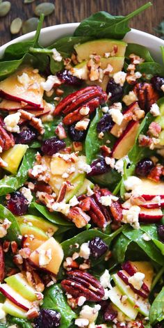 Apple Spinach Salad with Pecans, Cranberries, Goat Cheese, and homemade Maple-Lime Mustard Dressing. Pecan Salad Dressing, Spinach Goat Cheese Salad, Apple Spinach Salad, Salad With Pecans, Christmas Salad Recipes, Spinach Salad Recipes, Salad Dressing Recipe, Fresh Salad Recipes, Pecan Salad