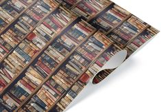 a wallpaper with bookshelves on it