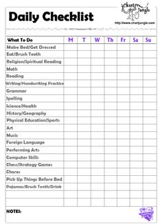 the daily checklist is shown in this printable sheet for students to do their homework