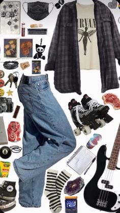 Rock Music Aesthetic Outfits, Easy Retro Outfits, Normal Aesthetic Outfit, 90s Band Outfits, Mid West Emo Fashion, Green Day Shirt Outfit, Easy Vintage Outfits, Teenage Dirtbag Outfit Grunge, System Of A Down Outfits