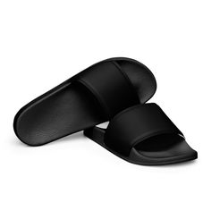 CLASSIC BLACK SLIDES. Sizes are US women's. Please choose correctly. The size conversion chart is between the photos. A must-have for the summer: these black women's slides. A pair of these will keep you comfy throughout your day of beach or pool activities, thanks to the cushioned upper strap and the textured footbed.  Designed by Glorianna Center, Nataša Mulec s.p.. Made and sent by Printful. * Cushioned and durable faux leather upper strap * Lightweight polyurethane (PU) outsole * Contoured, Black Pool, Summery Outfits, Open Toed Shoes, Pool Activities, Pool Shoes, Men Slides, Mens Shoes Sandals, Women Slides, Black Slides