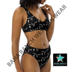 Custom made swim suit line by BAHA RANCH WESTERN WEAR! you won't find these ANYWHERE ELSE! and if you do, they copied my design! Each swimsuit is made to order and ships as soon as it is printed by the manufacturer. Please allow up to two weeks for it to arrive to you. High-Waisted Bikini is destined to become the only swimsuit you want to reach for in your drawer! Comfortable and flattering on many different body types. sizes XS S M L XL XS fits 0/2 S fits 2/4 M fits 6/8 L fits 8/10 XL fits 10/ Western Bikinis, Mode Country, Different Body Types, Western Gifts, Southern Outfits, White Bikinis