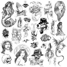 a bunch of tattoos on a white background