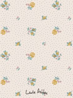 a white background with yellow flowers and polka dots