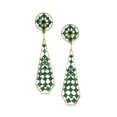 This unique pair of earrings from our "Flow" collection is handcrafted in Yellow Gold with Rhodium-plated Sterling Silver with Emeralds, Tsavorites and White Diamonds. The stones are set invisible, which gives the earrings its unique approach. Gemstones: Emeralds: 3.54ct., Tsavorites: 9.21ct. Paving: White Diamonds 0,72ct. Material: Yellow Gold 750; Sterling Silver 925; Black Rhodium This pair of earring is also available in a different shapes ,metals and set with various other gemstones. We als Green Diamond Earrings For Formal Occasions, Luxury Green Pierced Earrings, Green Luxury Pierced Earrings, Green Pierced Earrings For Formal Occasions, Green Clip-on Earrings Fine Jewelry, Green Luxury Earrings, Formal Green Pierced Earrings, Green Fine Jewelry Earrings For Celebration, Modern Bangle