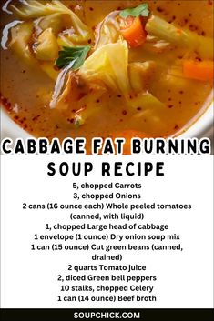 Cabbage Fat Burning Soup, Cabbage Soup Diet Recipe, Diet Soup Recipes, Cabbage Soup, Health Dinner Recipes, Cabbage Recipes