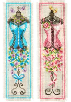 two cross stitch bookmarks with different designs