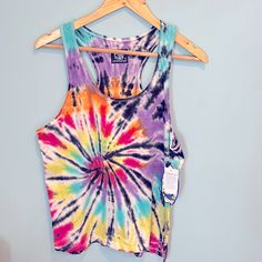 Pop Surf Tiedye Tank Top Size M - 100% Cotton - Nwt - Multi-Color As Pictured Spring Tie Dye Cotton Tank Top, Summer Cotton Tie-dye Tops, Summer Cotton Tie Dye Tops, Trendy Summer Tie Dye Tank Top, Cotton Tie Dye Summer Tops, Casual Hand Dyed Tank Top For Summer, Cotton Tie-dye Summer Tops, Casual Pink Tank Top For Festival, Casual Hand-dyed Tank Top For Summer