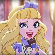 a cartoon girl with long blonde hair holding a microphone