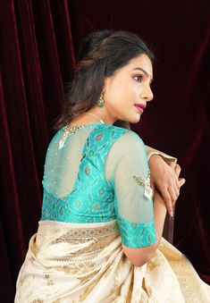 Silk Blouse Stitching Designs, Silk Blouse With Net Sleeves, Net Sleeves Designs For Blouse, Net Blouse Designs Pattern Style, Net Sleeves Designs, Net Blouse Designs Latest, Pattern Blouse Designs, Benaras Sarees, Modern Blouse Designs